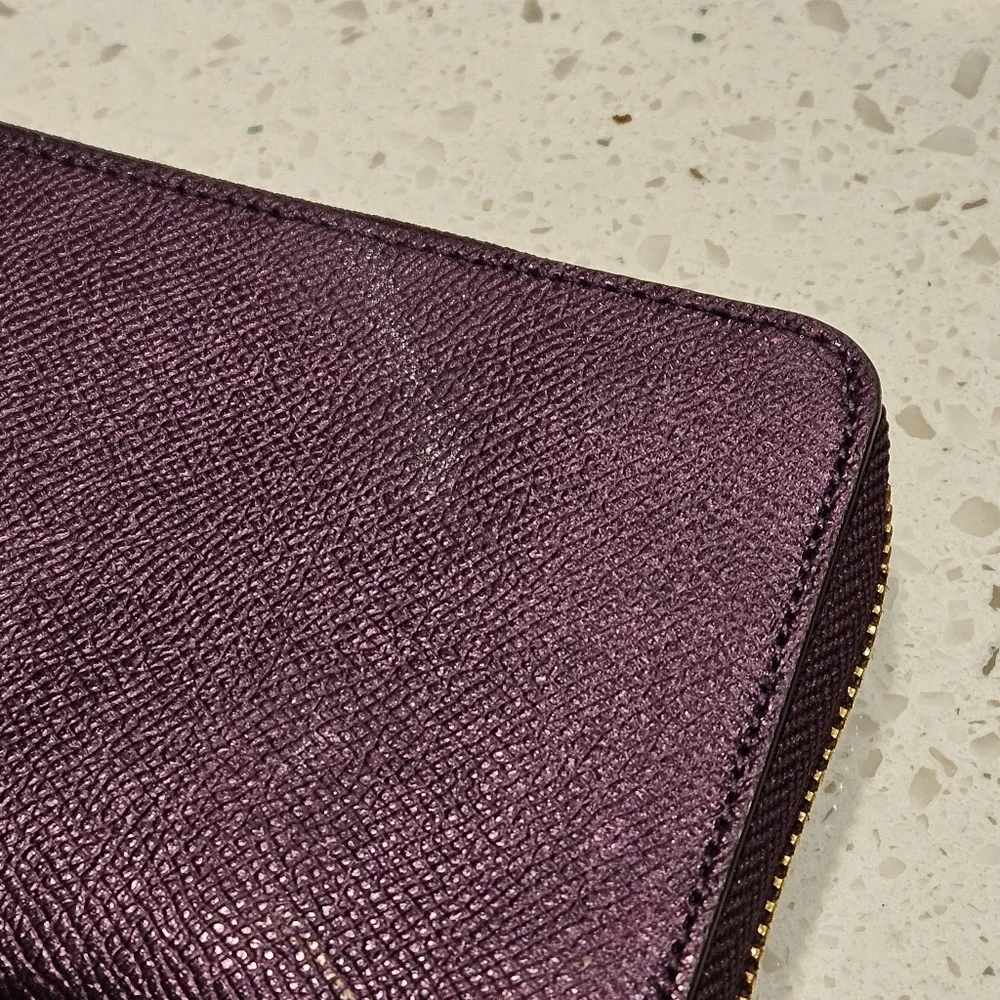 Coach Shiny Plum Purple Zip Accordion Wallet Full Size Organizer RARE